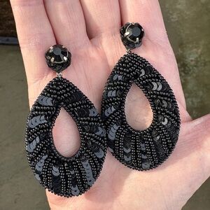 DEEPA BY DEEPA GURNANI BLACK SEQUINED HANGING PIERCED EARRINGS MADE IN INDIA